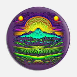 Suns, Mountain and Field on Alien Planet Pin