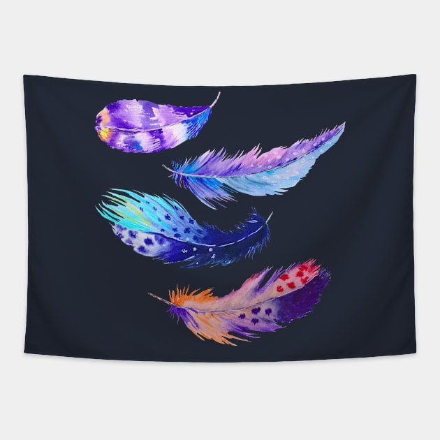 feathers watercolor hand drawn Tapestry by Mako Design 