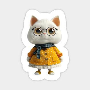 Big Eyes Cute Cat Wearing Glasses And Scarf Magnet