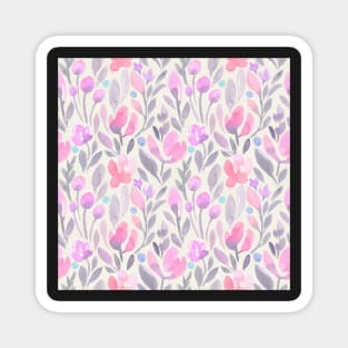 Pink, Purple, Watercolor, Floral Magnet