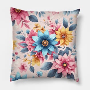 Pink Yellow Blue Spring Flowers Pillow