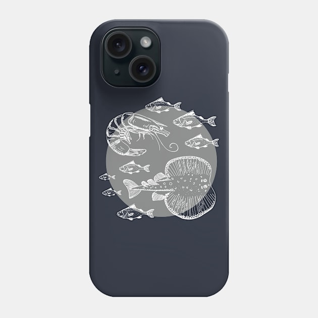 Sea Fishes - Hand Drawn - Grey Phone Case by SoftFigurine