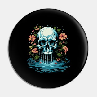 Flowers and waterfall - tattoo art skull Pin