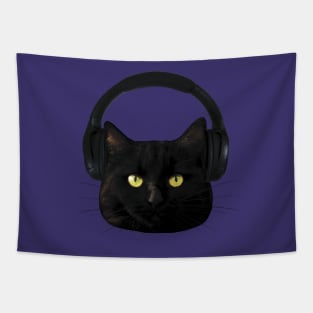 Cat with Headphones Tapestry