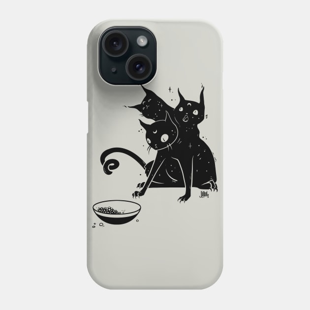  Creepy Cute Three Headed Black Cat Artwork Phone Case by cellsdividing