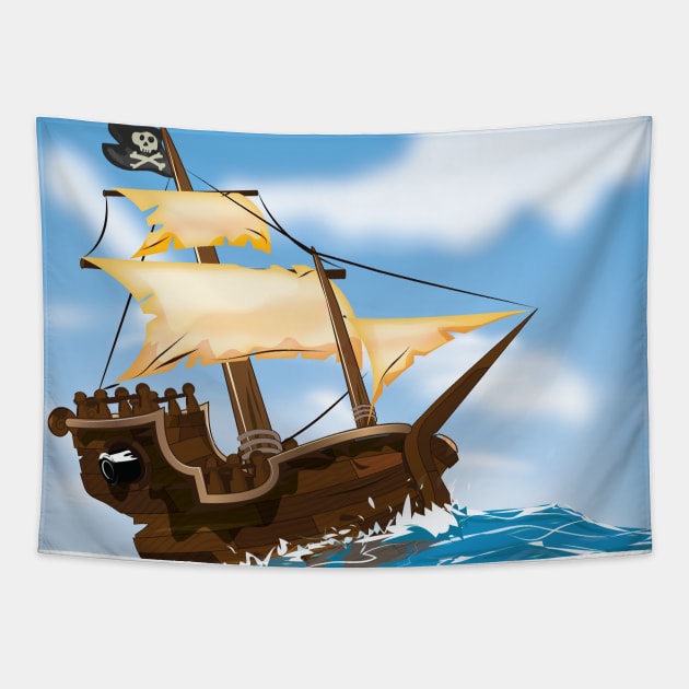 Old Pirate Ship Tapestry by nickemporium1