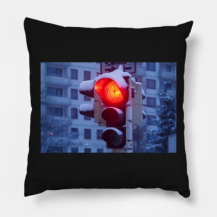 Traffic lights, traffic lights, snow, winter, dusk, evening Pillow