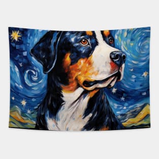 Greater Swiss Mountain Dog Painted in The Starry Night style Tapestry