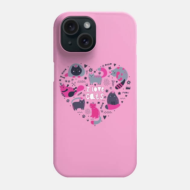 I Love Cats Phone Case by machmigo