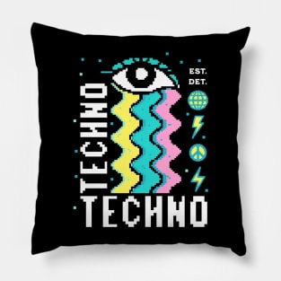 TECHNO  - 8 bit Rainbow Tears (white/blue/yellow) Pillow