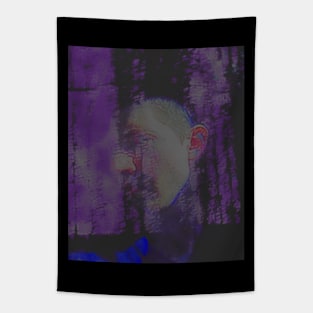 Portrait, digital collage and special processing. Masterpiece. Man looking to car window, reflection. Dim. To exist. Tapestry