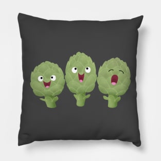 Cute singing artichokes cartoon illustration Pillow
