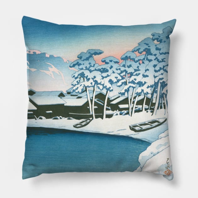 Dawn Snow at the Port of Ogi by Kawase Hasui Pillow by Takeda_Art