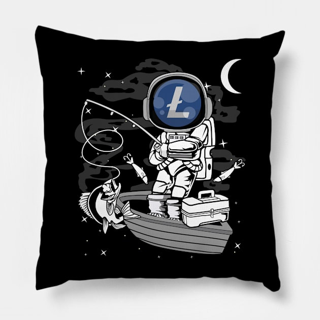 Astronaut Fishing Litecoin LTC Coin To The Moon Crypto Token Cryptocurrency Blockchain Wallet Birthday Gift For Men Women Kids Pillow by Thingking About