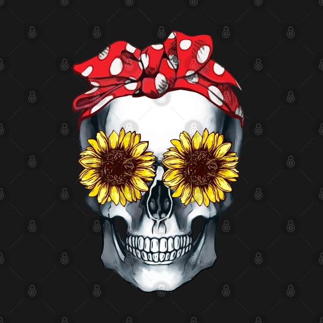 Cool skull red bandana and sunflowers skull mask face by Collagedream