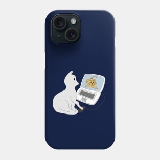 Cat and computer Phone Case