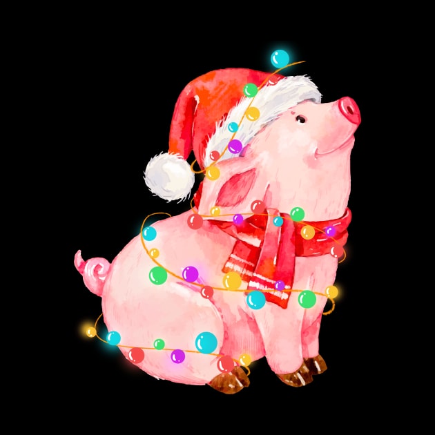 Pig Wearing Santa Hat Lights Christmas Gift For Pig Lovers by mittievance