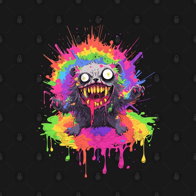 Acid Rainbow Beastly Badger Comic Horror Art I by RuftupDesigns