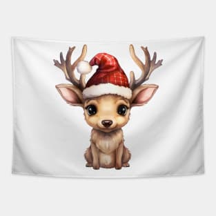 American Bull Elk in Santa Hat Tapestry