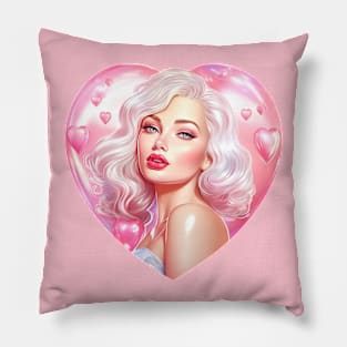 Beautiful Barbie with glossy shiny heart Pillow