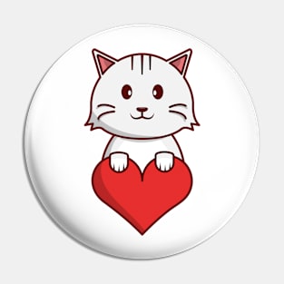 Cute Cat Holding a Heart Pin