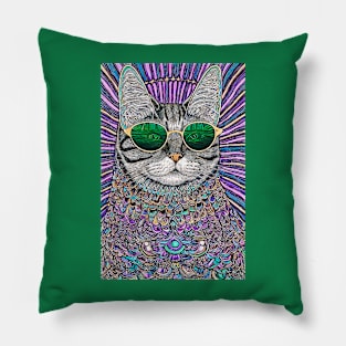 Cosmos Cat Wearing Sunglasses- Meridian! Pillow