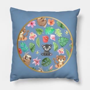 Tropical Floral Cute Animals Circle Pillow