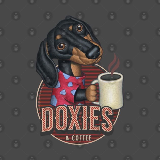 Cute Doxie and coffee funny fur baby Dachshund with a hot cup tee by Danny Gordon Art