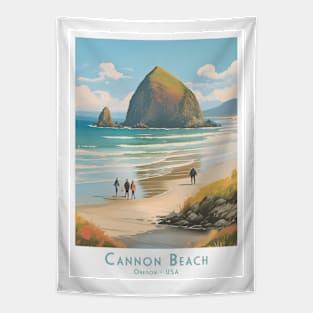 Vintage Retro Cannon Beach Oregon Artwork Tapestry