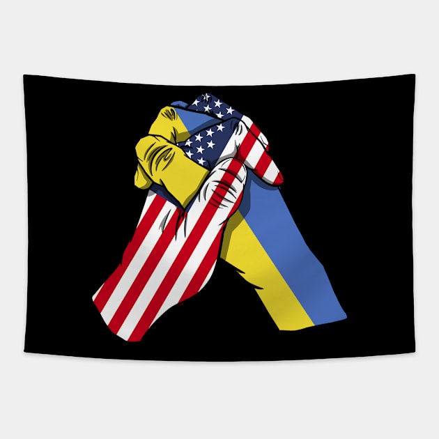 USA and Ukraine flags holding hands Ukraine America Roots Tapestry by BramCrye