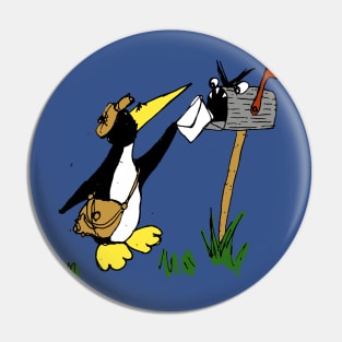 postman penguin feeding an angry mailbox Pin