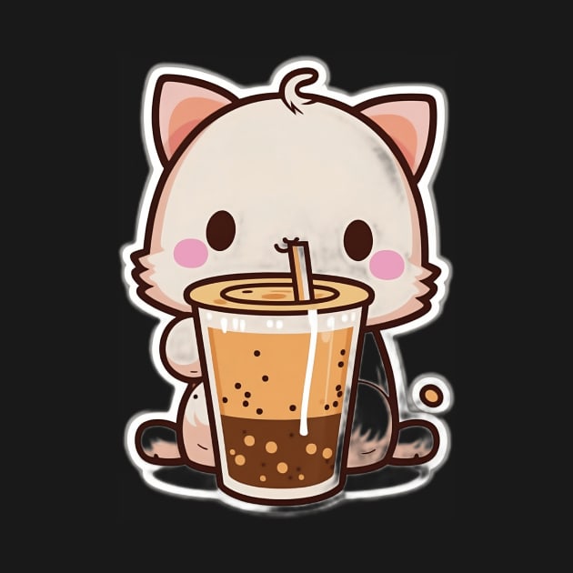 Cute Cat Drinking Bubble Tea Cartoon Boba Drawing by kiddo200