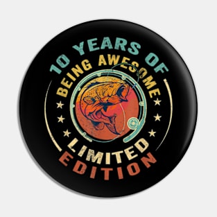 10 Year Old Birthday 10th Birthday Fishing Pin