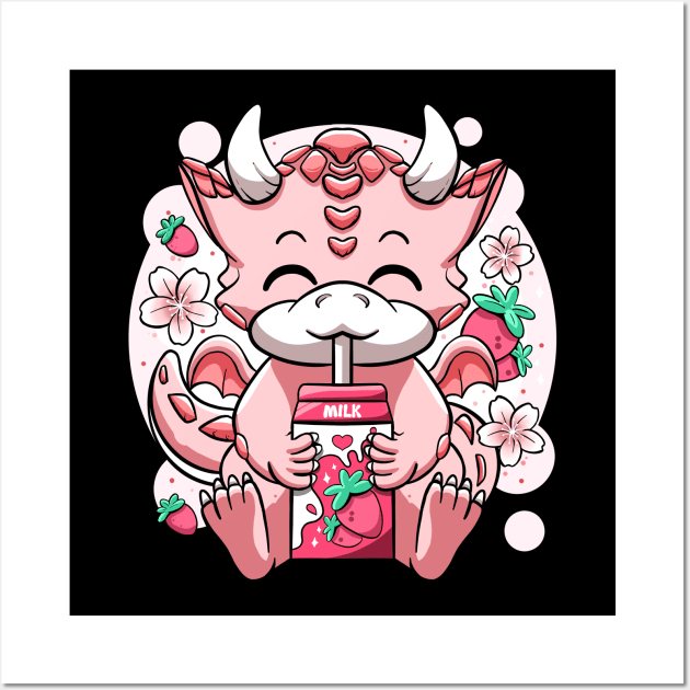 Kawaii Axolotl Strawberry Milk Shake Japanese Retro Anime Shirt