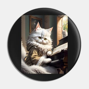 Cat Playing Piano - Modern Digital Art Pin