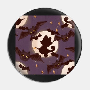 spooky halloween pattern with cat-bats Pin