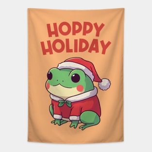 Hoppy Holiday Christmas Frog Santa Tapestry