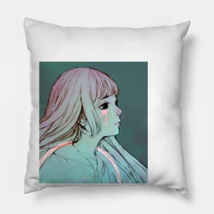 Sad Girl Vaporwave Aesthetic Pillow