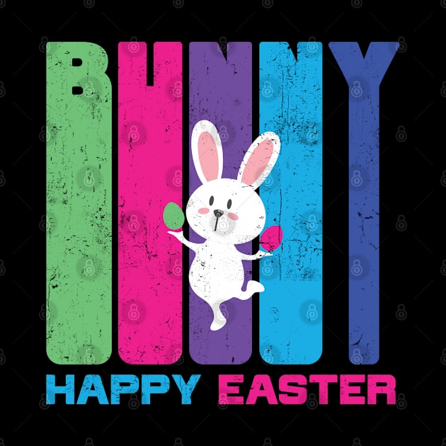 Bunny Happy Easter - Colorful Cute Easter Eggs Gift - Grunge by mstory