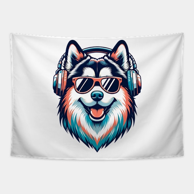 Smiling Finnish Lapphund DJ Rocks the Beat Tapestry by ArtRUs