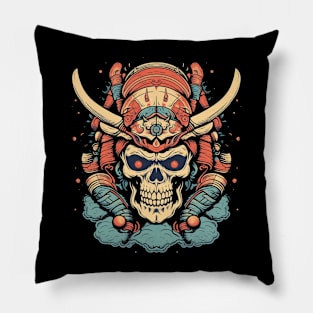 Samurai Skull Retro Pillow