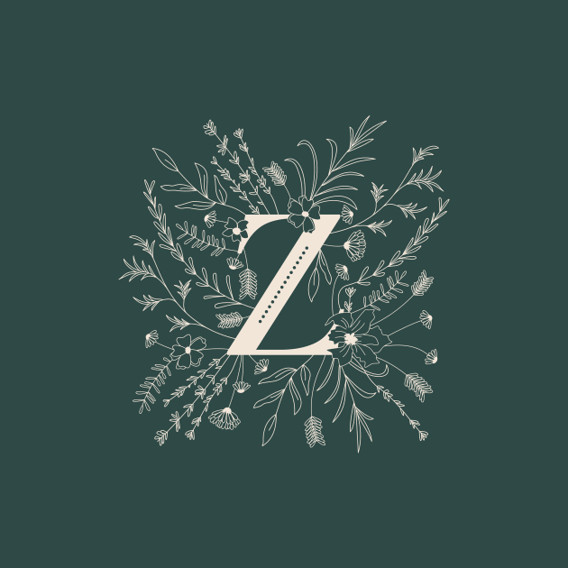 Botanical Letter Z (Forest Green) by Cascade Patterns