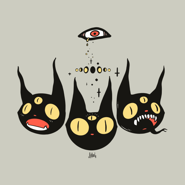 Three Strange Cat Heads. Gothic Dark Art by cellsdividing