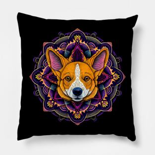 red Corgi graffiti style with mandala art Pillow