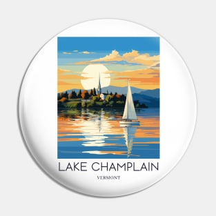 A Pop Art Travel Print of Lake Champlain - Vermont - US Pin