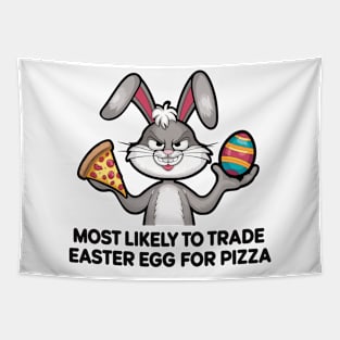 Pizza-Loving Bunny Easter Egg Trade-Off Design Tapestry