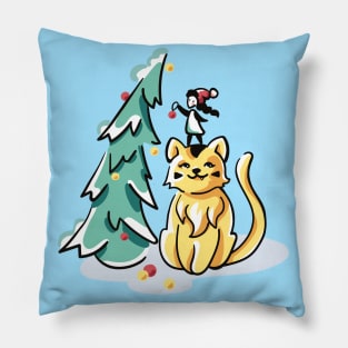 Little girl and her cat. Magic Christmas Pillow