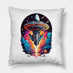 Alien Spaceship Taking Off Pillow