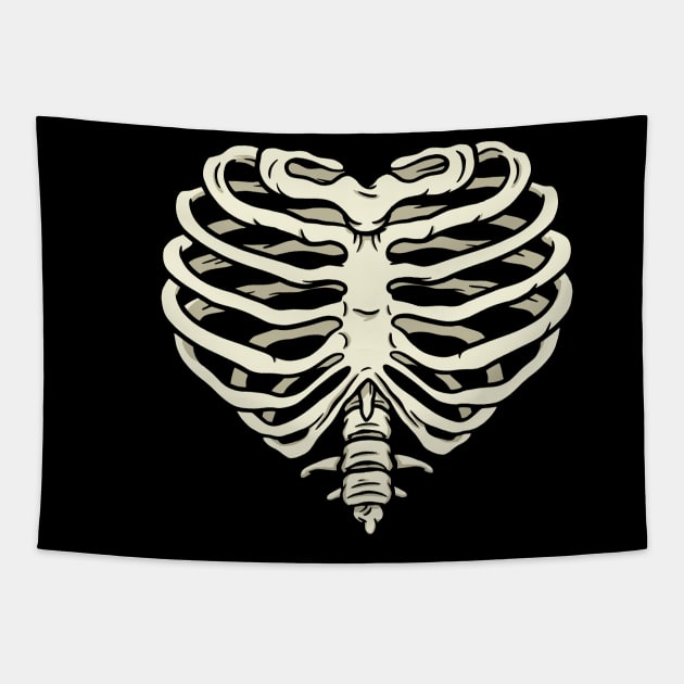 Skeleton Bones Rib Cage Hearth Funny Skull Costume Halloween Tapestry by Kribis