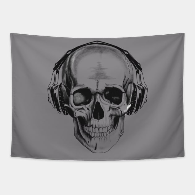 Skull with headphones Tapestry by Rachellily